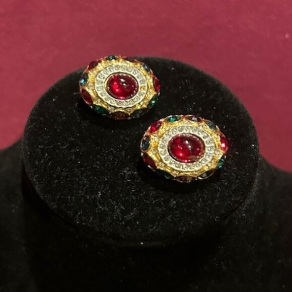 SPHINX Designer Oval Gold Rhinestone EARRINGS - Picture 5 of 8